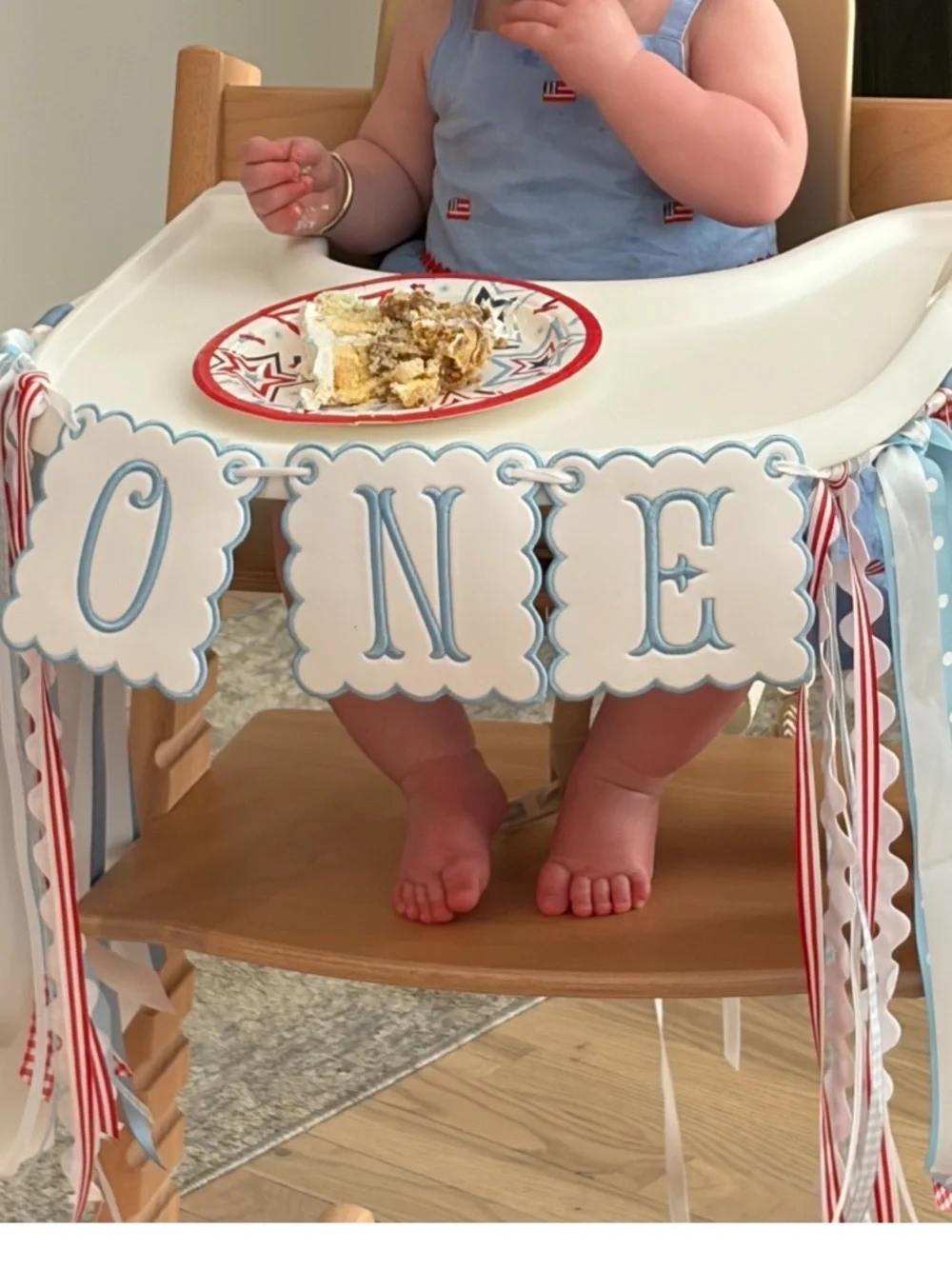 ONE High Chair Banner - Blue and White First Birthday Decoration